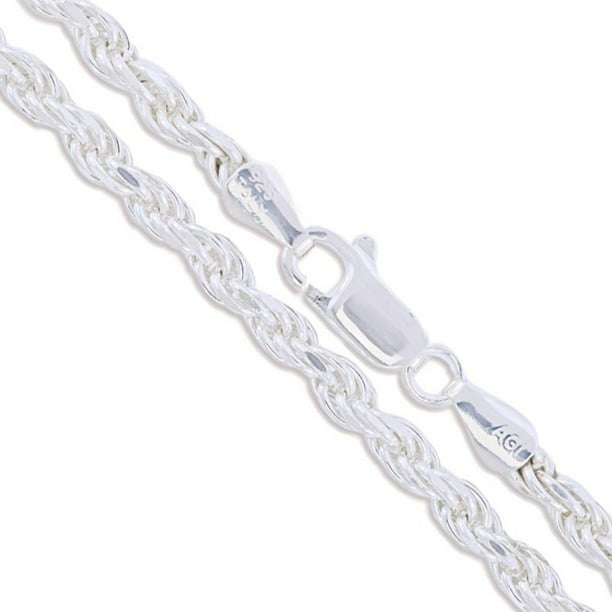 4MM Solid 925 Sterling Silver DIAMOND CUT ROPE CHAIN Bracelet or Necklace Italy